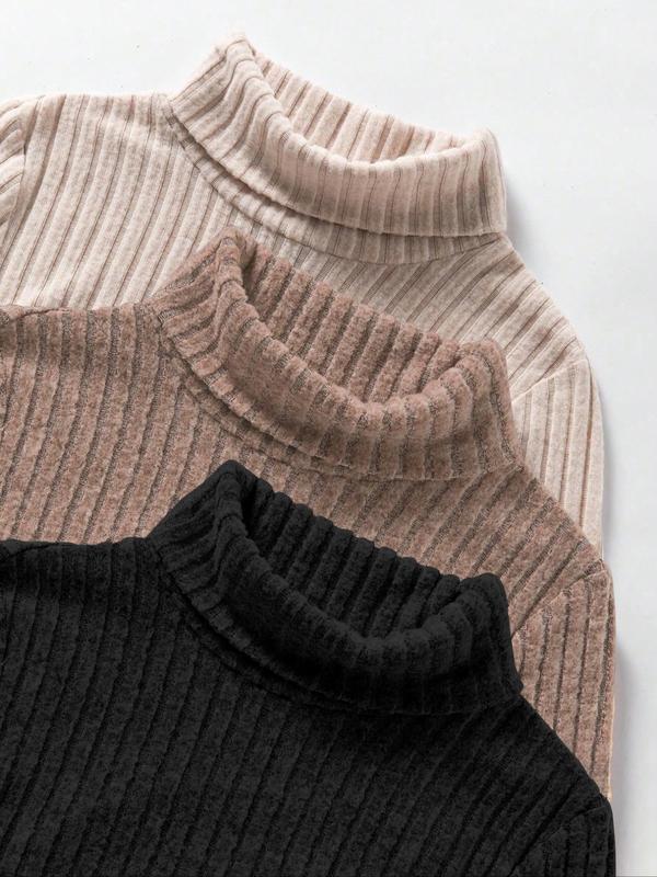 Women's Fall Winter 3-Piece Set, Fashionable Slim Fit Ribbed High Neck Fleece Lined Long Sleeve Bodysuit, Comfortable Underwear