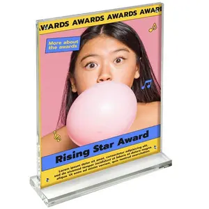 Azar Displays Slim Deluxe Acrylic Block Frame 11" x 14" on ½" Acrylic Base with Magnet Closure and Rubber Bumpers, Portrait/Vertical, Clear