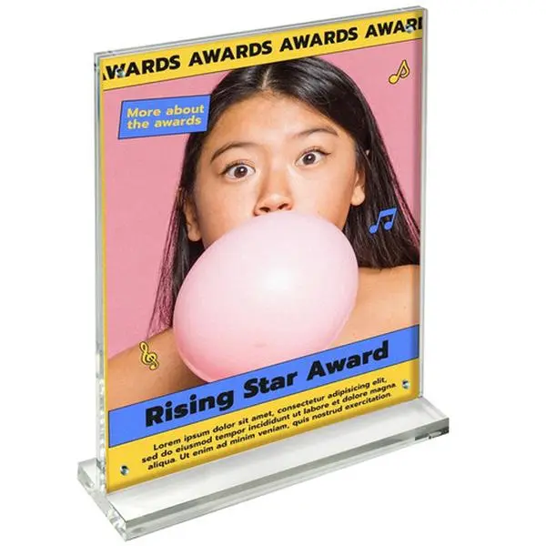 Azar Displays Slim Deluxe Acrylic Block Frame 11" x 14" on ½" Acrylic Base with Magnet Closure and Rubber Bumpers, Portrait/Vertical, Clear