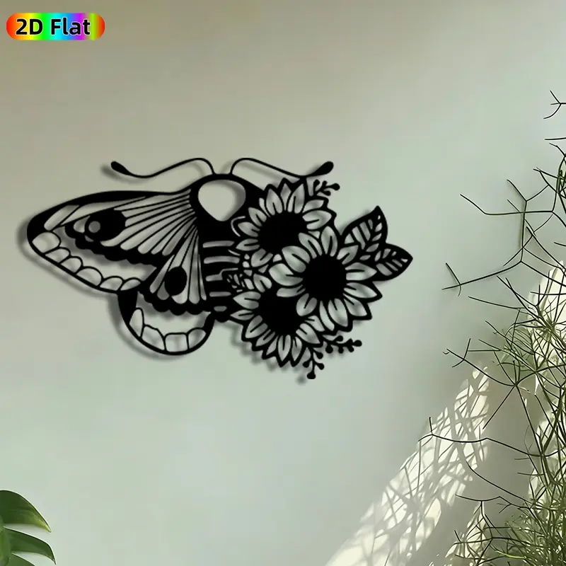 1pc Luna Moth with Sunflowers Metal Wall Art, Moth & Sunflower Statue Mural, Intricate Craftsmanship, Perfect for Summer Solstice, Housewarming Decor, Perfect for Living Room Bedroom Garden Fence Decor, Ideal Gift for Nature Enthusiasts.
