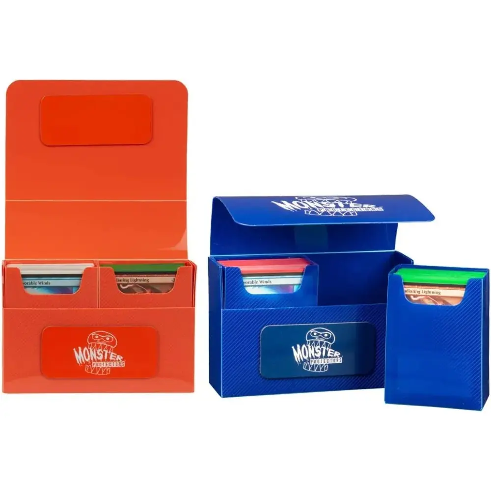 Monster Protectors Double Deck Box 2 Pk - Blue & Orange, 2 Removable Deck Sleeves, Holds 150 Gaming TCGs, Durable Construction
