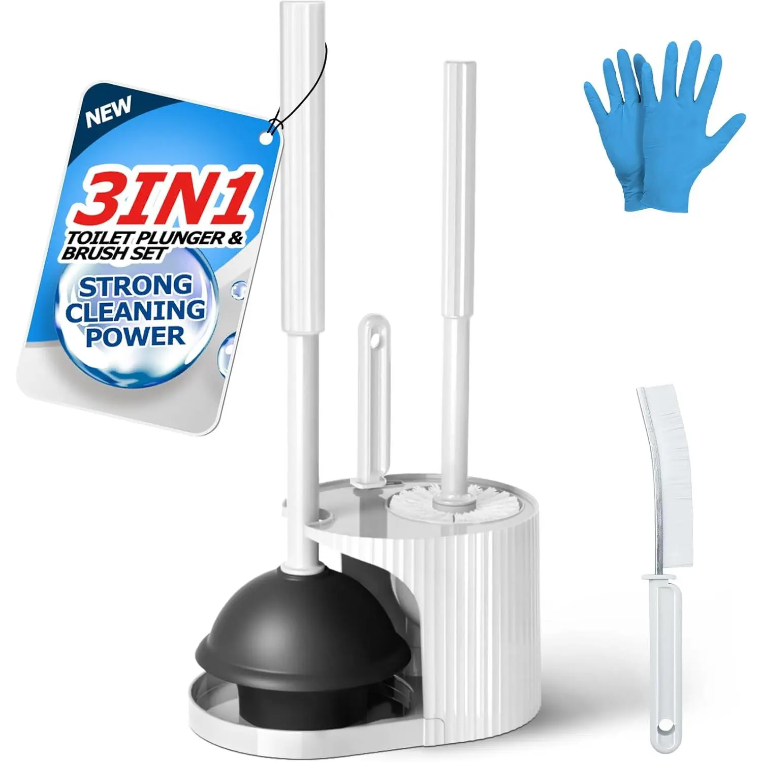 3 in 1 Toilet Brush and Plunger Set,Toilet Bowl Brush Plunger Set,Toilet Brush Plunger Combo,Cleaning Brush,Cleaning Supplies, Crevice Cleaning Brush, Bathroom Cleaning Tools, White