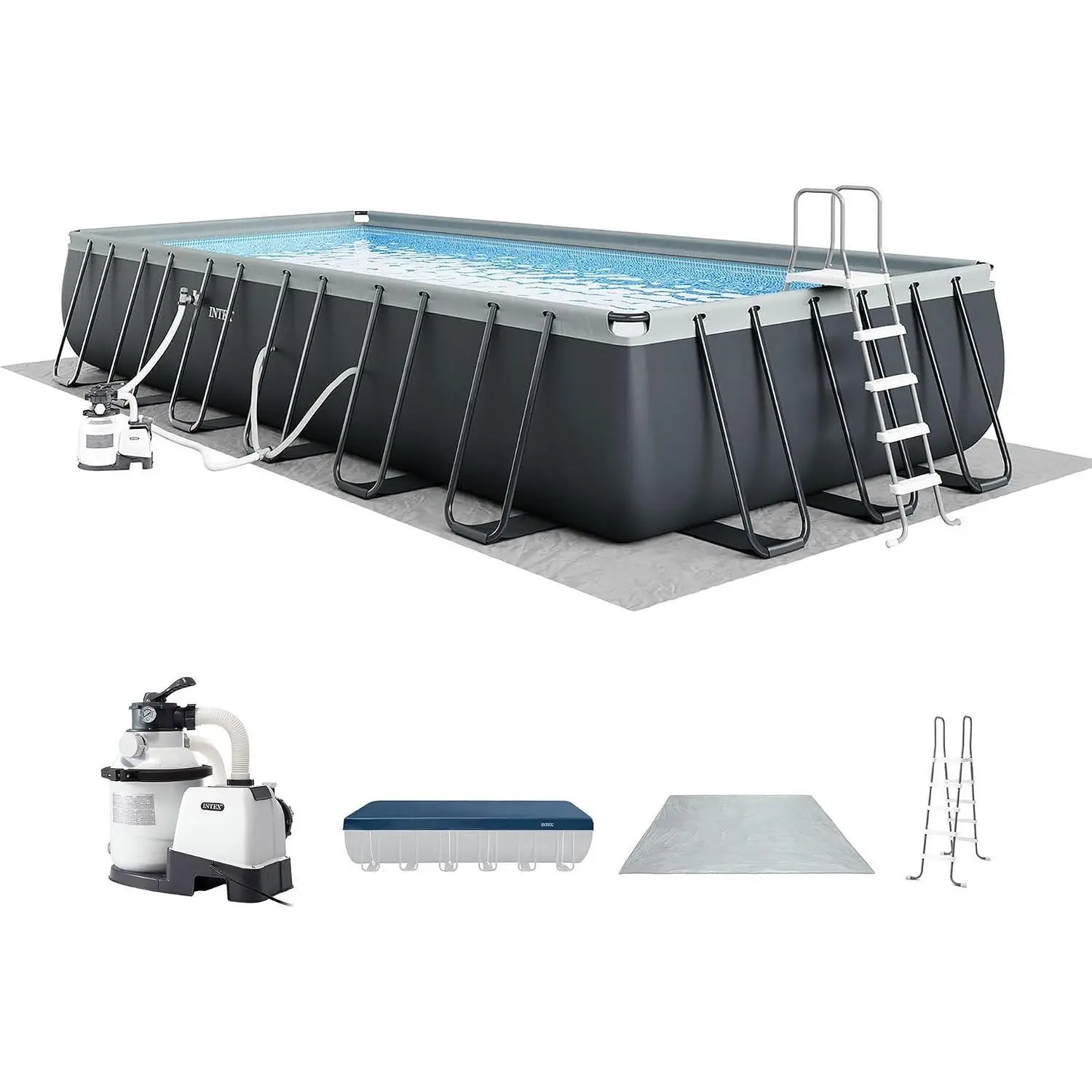HUGFHEJYRDTIJUltra XTR 24ft x 12ft 52 in Above Ground Swimming Pool Set w/Pump | 26363EH - 2100 GPH Sand Filter Pump, Ladder, Pool Cover & Ground Cloth Included - Strong Galvanized Steel FrameGDG