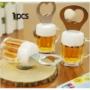 Mini Beer Cup Bottle Opener, Cute Stainless Steel Design with Heart Handle, Durable Fun Gift for Home Bar Party