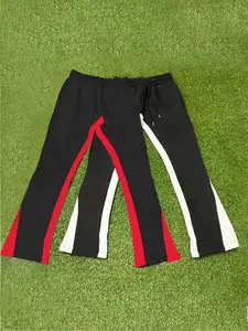 Men's Solid Color & Patchwork Drawstring Waist Long Flare Leg Pants, Casual Comfy Pocket Trousers for Fall & Winter, Men's Bottoms for Daily Wear