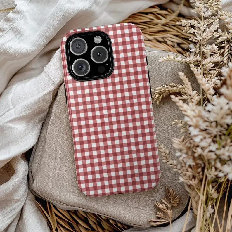 The plaid phone case is suitable for iPhone 17/16/15/14/13/12/11/X/XS/XSMAX/7P/8P. It features a cute autumn red grid pattern, a lovely style, perfect as a gift for friends, family, or yourself., Cover, Accessories, Smartphone