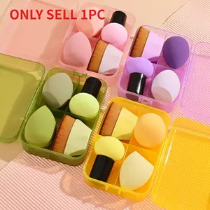 Foundation Brush & Makeup Sponge Set - Water Drop/Gourd/Mushroom Head Beauty Blender, Oblique Cut Powder Puff, Wet & Dry Use for Flawless Base Makeup