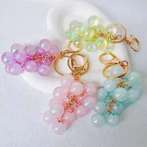 Creative Cute Bubble Jelly Grape Keychain Simulation Fruit Car Key Student Backpack Pendant Gift Metal Acrylic Pastoral Style
