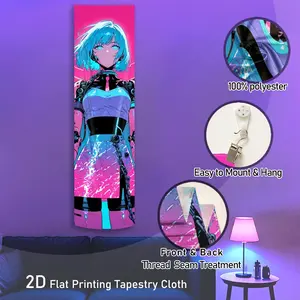 2D Flat Printing Vertical Black Light Tapestry | Cyberpunk Anime Girl Pattern Wall Tapestry for Bedroom | Pink Trendy Aesthetics Glow in the Dark Polyester Tapestries | UV Reactive Wall Hanging for Autumn Home Decor | Halloween & Christmas Gifts