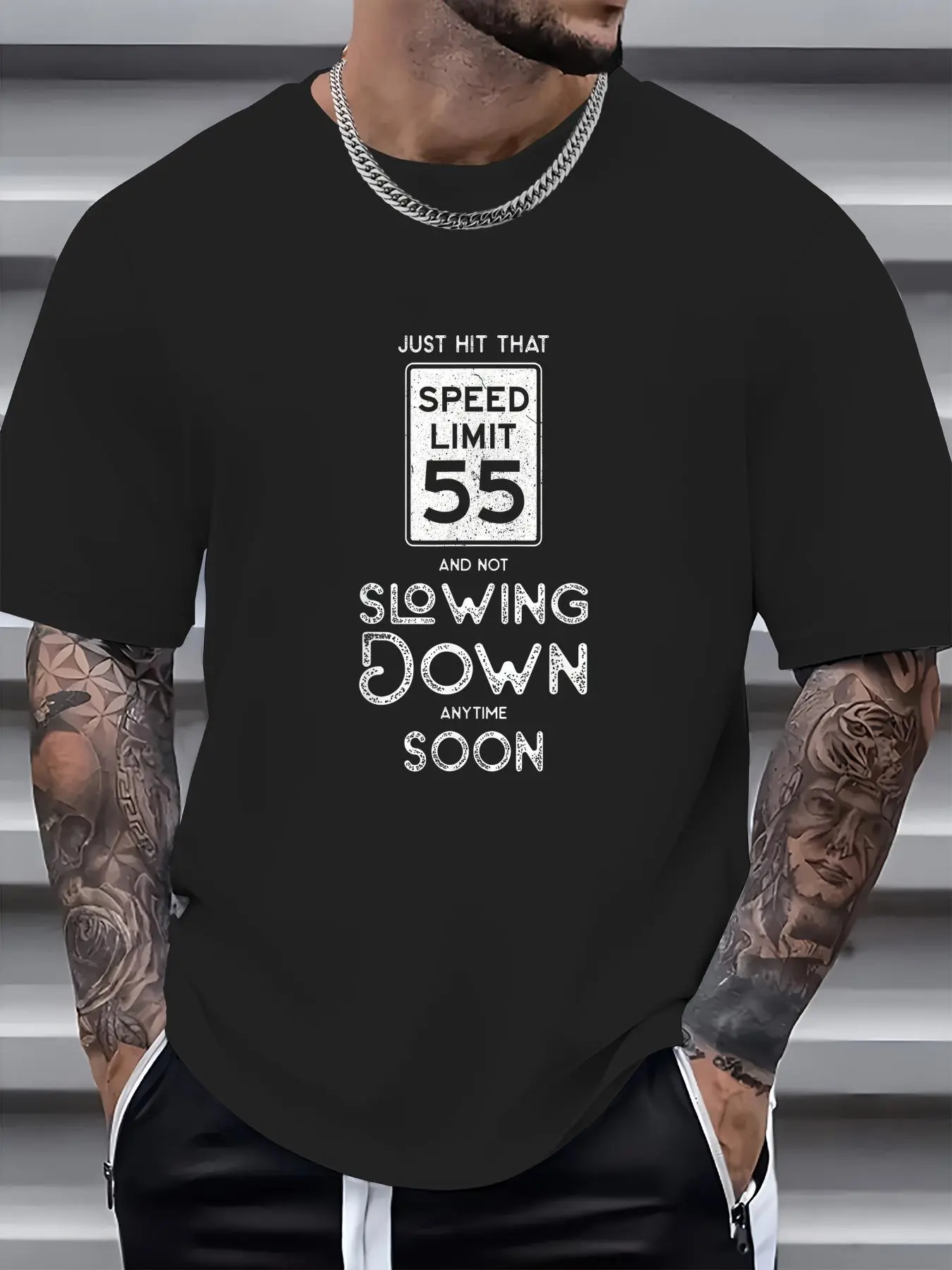 100% Cotton 55th Birthday Idea Speed Limit Sign 55 Mph Funny Driving T-Shirt, Men Graphic T Shirts -  Printed Short Sleeve T-Shirt Top