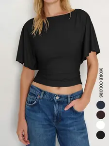Women's Summer Batwing Short Sleeve Loose Knit Top, Waist Cinched Bow Tie Design, Fashion Y2K Versatile Casual Blouse for Daily Wear, Shopping, Travel