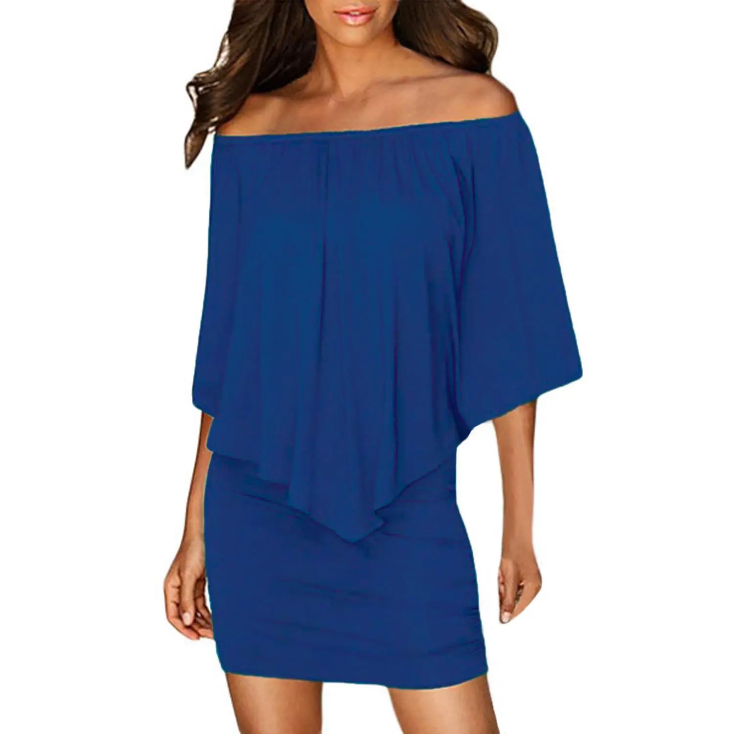 Multiple Dressing Layered Blue Mini Poncho Dress