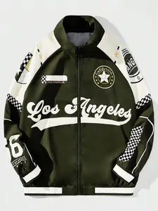 Men's Fall Jacket, Los Angeles Style Print, Casual Slim Fit, Long Sleeve, Pockets, Comfortable Skin-Friendly, All Seasons