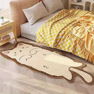 1pc Cute Bedroom Decorative Cat Pattern Carpet Fluffy Soft Living Room Long Plush Rug Irregular Shape Washable Casual Carpet Cartoon Creative Household Floor Mat Shaggy Area Rug