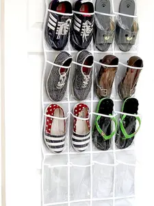 Crystal Clear Over The Door Hanging Shoe Organizer - 24 Pockets, Gray, 64'' x 19'' Selected Keywords: Hangable, Organizer, Over The Door
