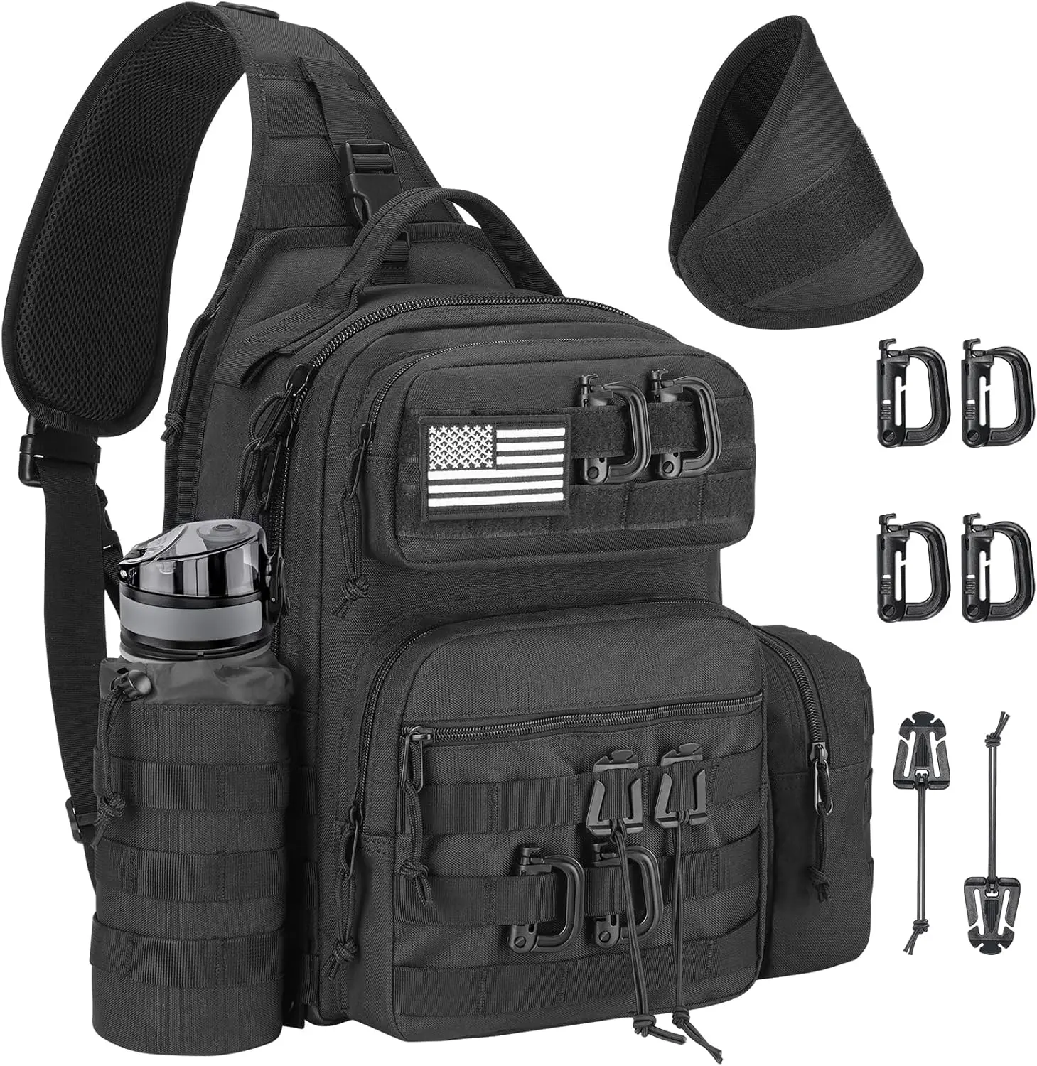 [Hot]Tactical Sling Bag Backpack for Men Military Shoulder Sling Bag Molle Army Assault Detachable Tactical Bag with Bottle Holder Concealed Carry Daily Day Pack Work Bag for EDC Hiking, Black
