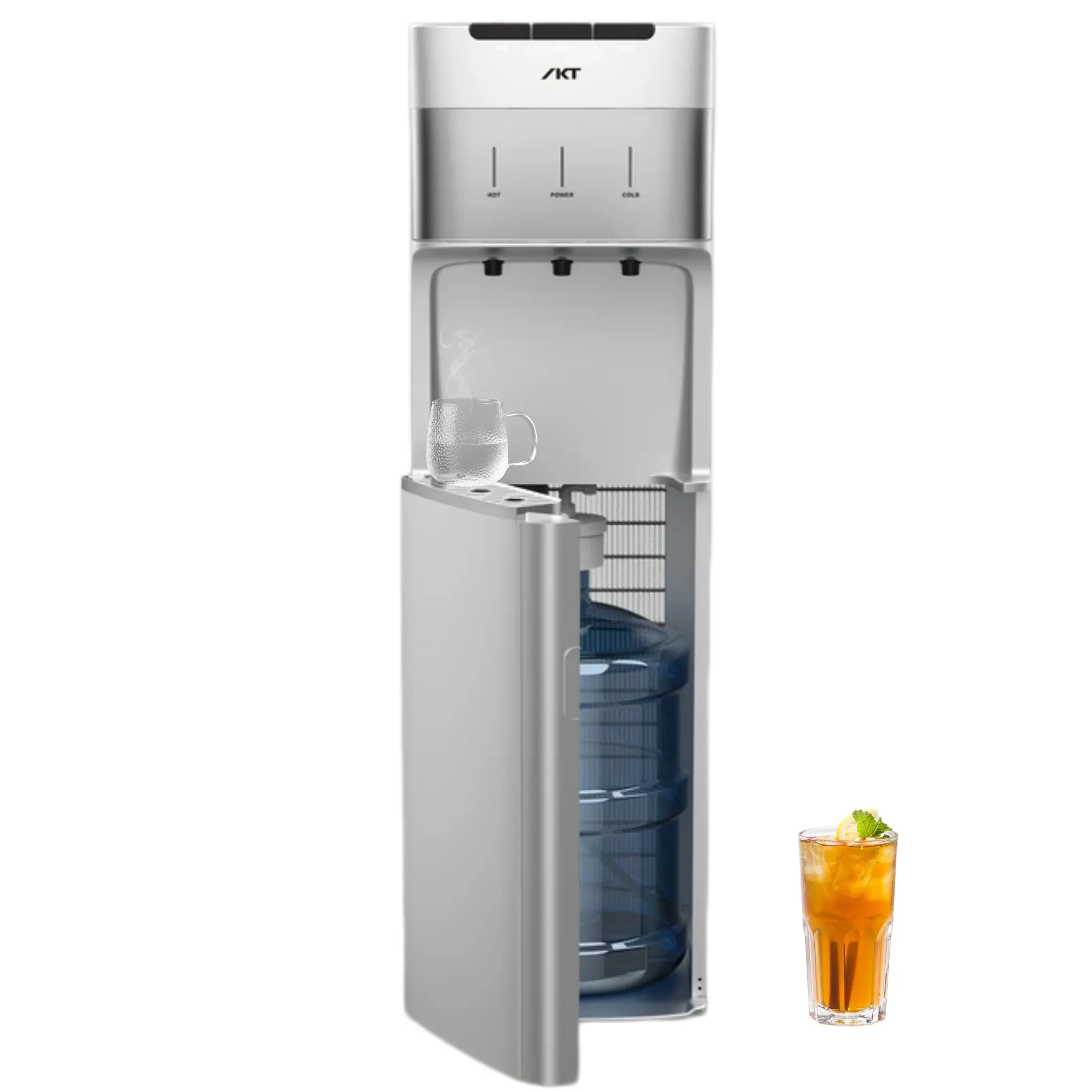 IKT&SOOPYK Self-Cleaning Water Cooler Dispenser Bottom Load for 3-5 Gallon Bottle with Child Safety Lock LED Display ,for Home/Office Sliver