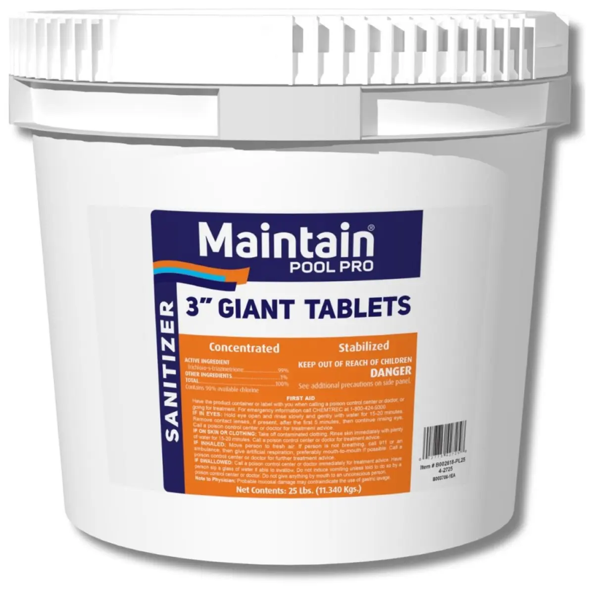 Pool Central 35855341 Maintain Pro Sanitizer Concentrated Stabilized 3-in-1 3' Giant Chlorinating Tablets, 25 lbs Cleaner with Long-Lasting Effectiveness, Swimming Pool Accessories, UV-Ray Resistant, 3' Giant Tablets