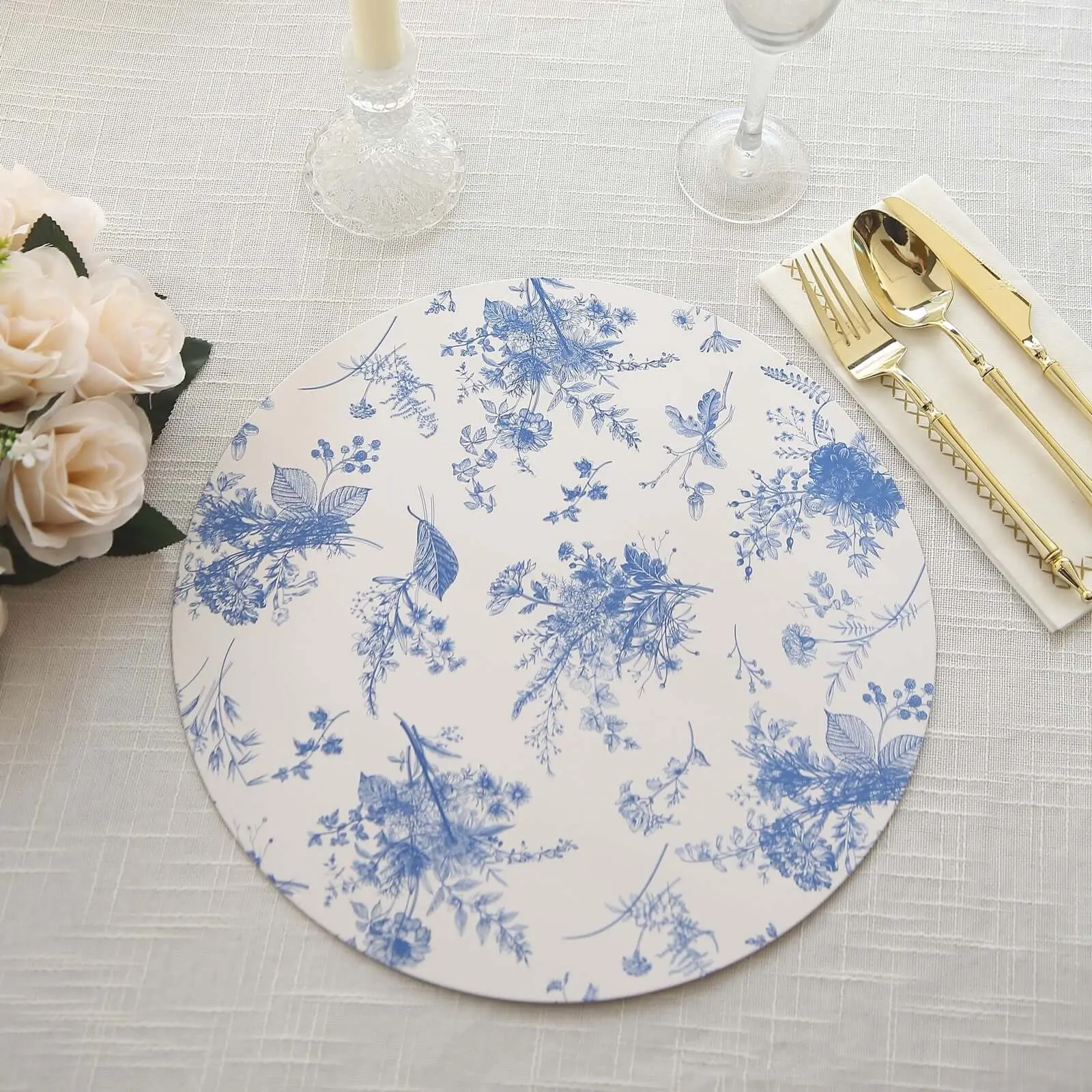 13" White-Blue French Toile Print Disposable Charger Plates, 6-Pack 700GSM Floral Paper Chargers for Wedding, Classy & Convenient Dining (Home & Festive Party Supplies)