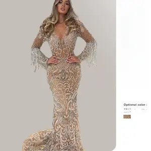 SPRING2026 Euro-American Women’s Evening Gown Mermaid Tail Gold Fringe Elegant Sexy Long Dress Party Formal Prom Dress Elegance WomenswearTT573 D241