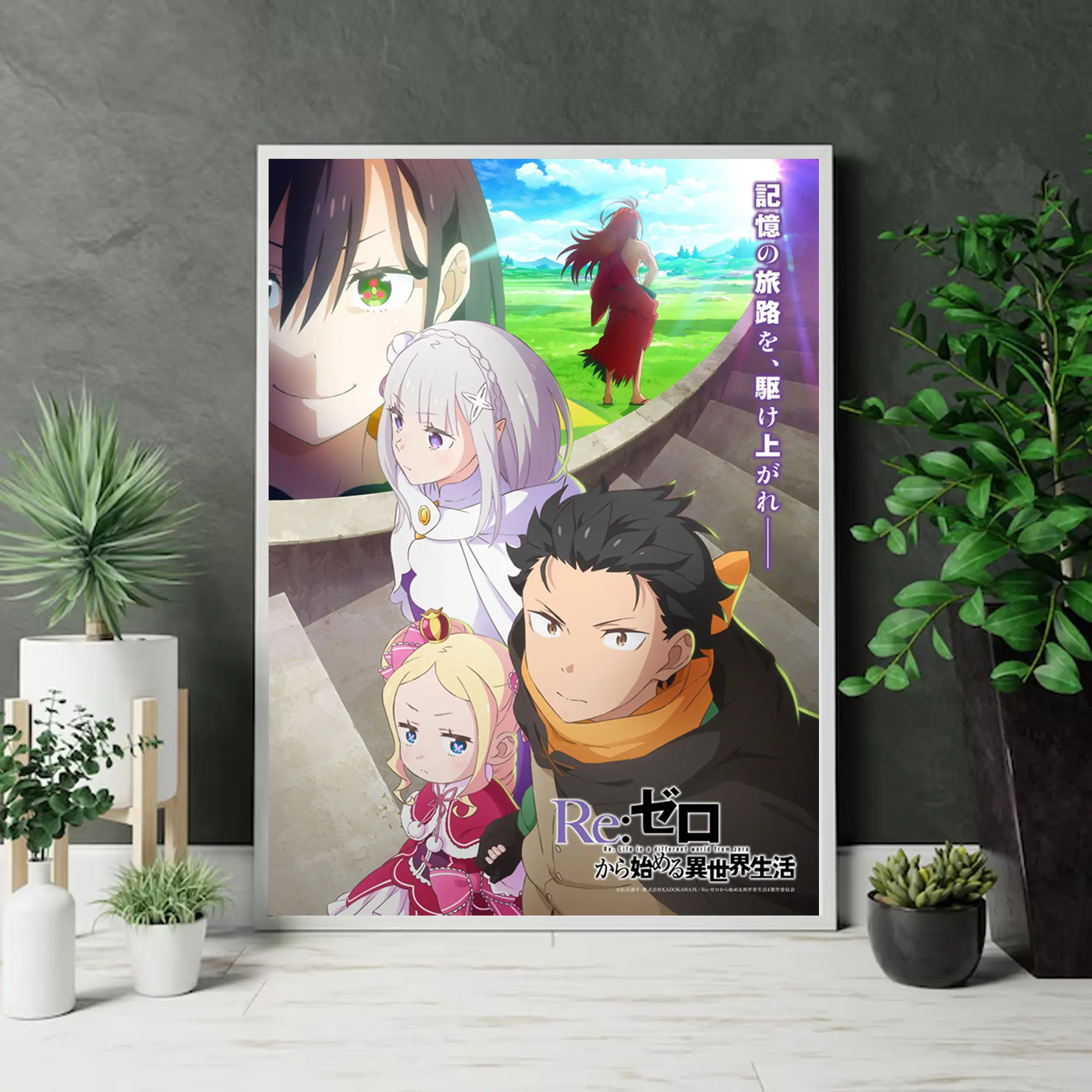 Re:Zero Starting Life in Another World Poster, Subaru Emilia Anime Print Art, Fantasy Otaku Artwork Wall Decor, Gift For Fans