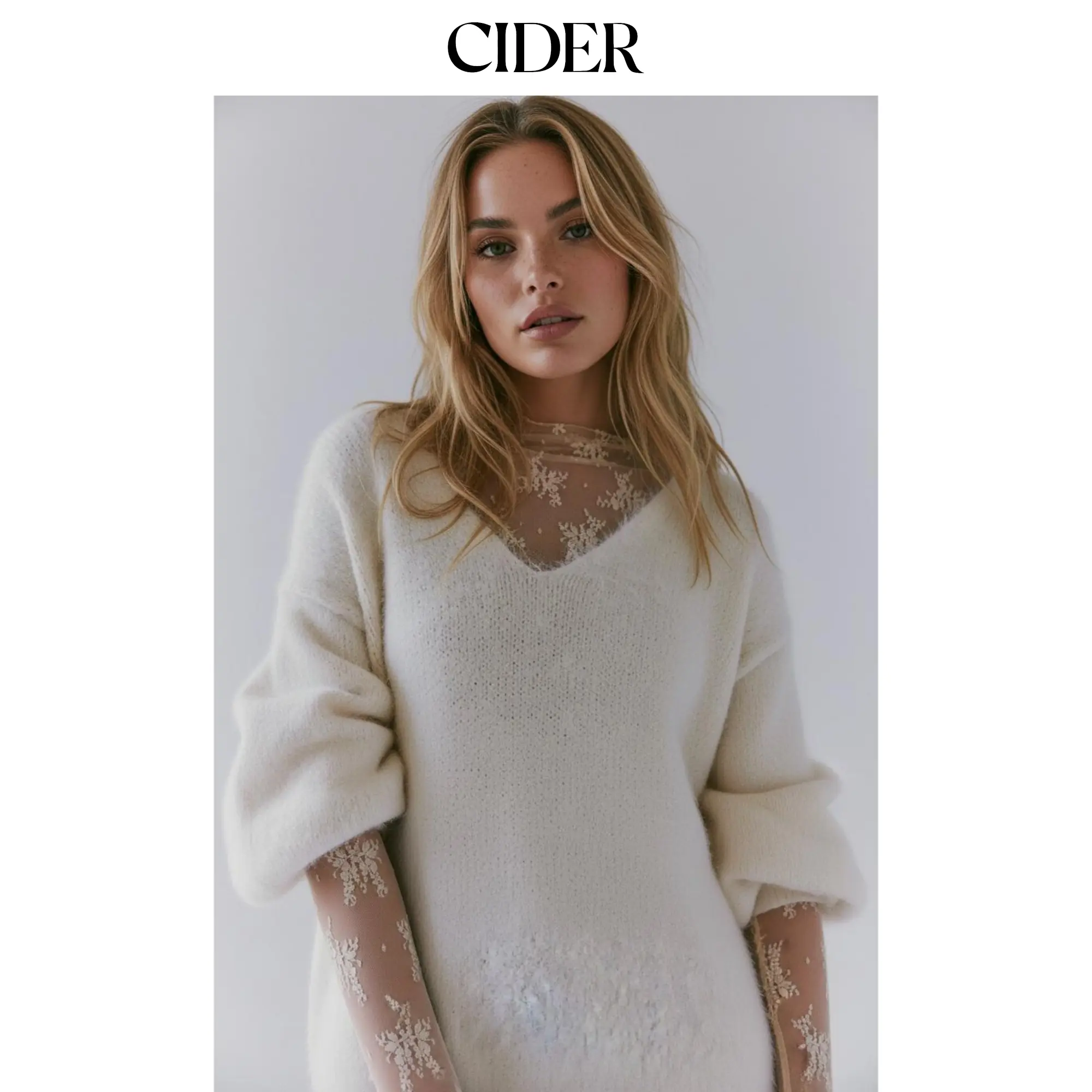 Cider Lace High Neck Lace Long Sleeve Top