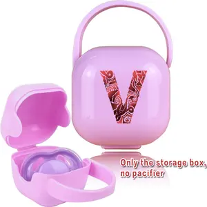 Baby Pacifier Box Infant Portable Soother Container No Open Slot with Closure Dishwasher Safe Attaches to Diaper Bag or Stroller Silicone Baby Soother Storage Case for Baby Supplies A-Z Letters Engrave Image Pattern