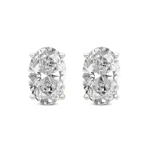 Lab Diamond Stud Earrings 14Kt Yellow Gold 1Ct Four Prong Oval Lab Diamond Stud Earrings F-G Color, VS Diamond, IGI Certified - Friendly Diamonds