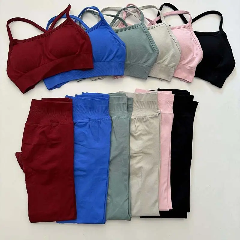 Df Pieces Seamless Yoga Set Impact Legging Sets For Women Scrunch Butt Legging Set with Backles Sports Bra Workout Gym Suit