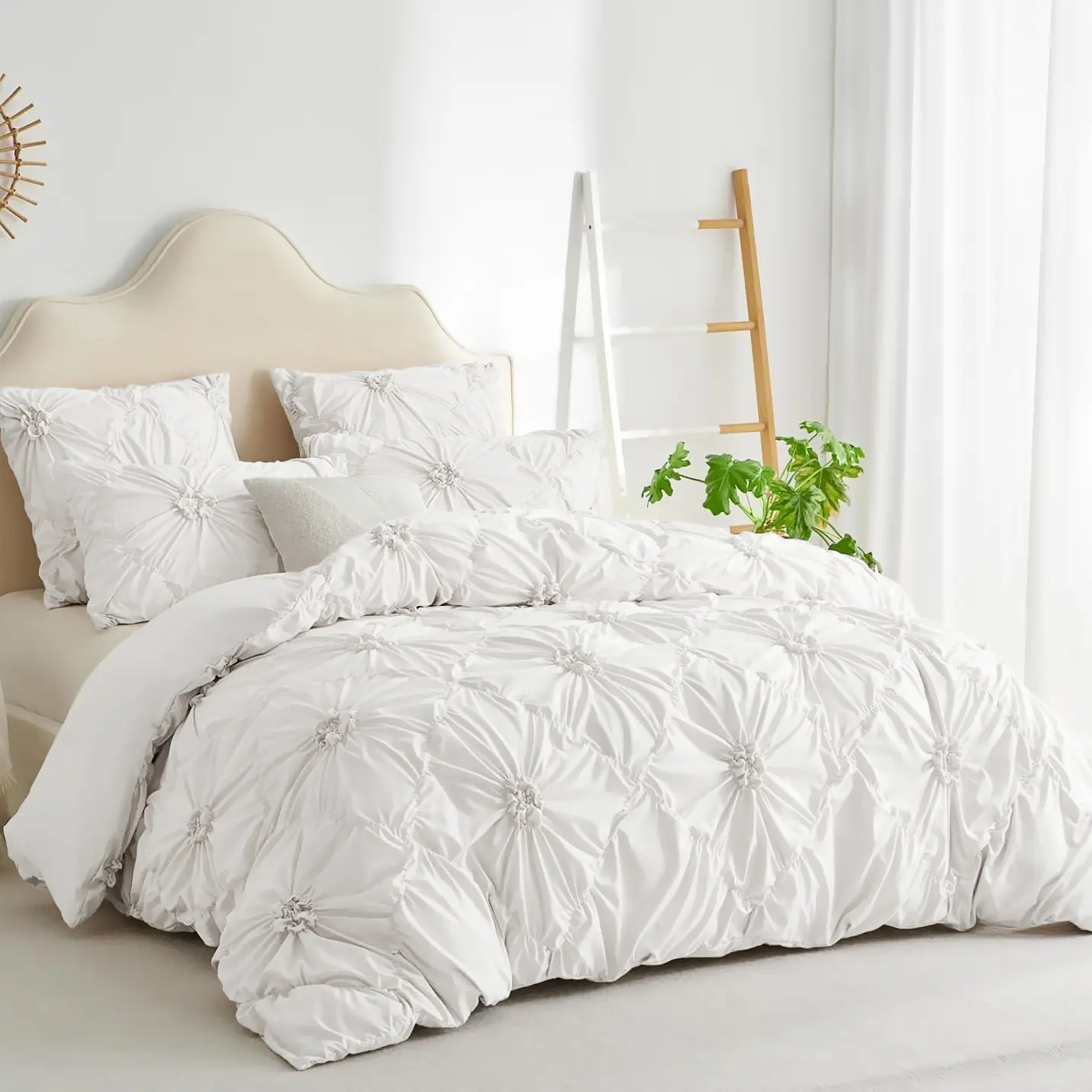 Rustic French Style Textured Flower Pinch Pleated Duvet Cover(1 duvet cover +2 pillowcases, excluding pillow cores and quilt cores), Set Solid Luxury Bedding Set Organic Cotton Grounding Sheets cool  bed  accessories Bed Sets Bed Sets Supplies summerwins