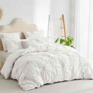 Rustic French Style Textured Flower Pinch Pleated Duvet Cover(1 duvet cover +2 pillowcases, excluding pillow cores and quilt cores), Set Solid Luxury Bedding Set Organic Cotton Grounding Sheets cool  bed  accessories Bed Sets Bed Sets Supplies