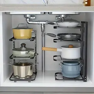 Adjustable Multi-Layer Pot and Pan Rack Organizer