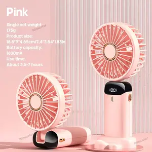 USB Handheld Mini Fan Foldable Portable Neck Hanging Fans 5 Speed USB Rechargeable Fan with Phone Stand and Display Screen kinscoter