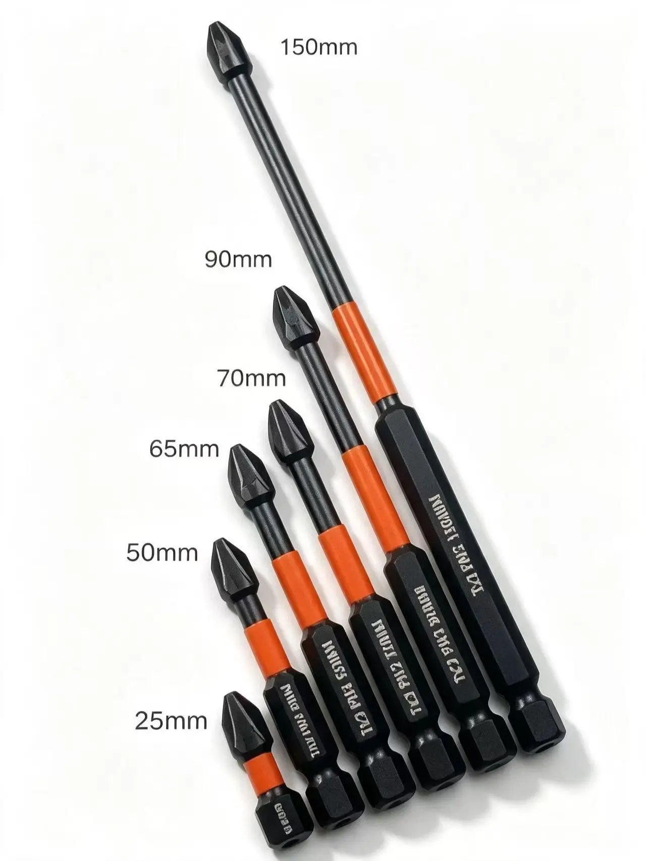 6-Piece Tungsten Steel Magnetic Screwdriver Bit Set, PH2-S2 Type, 1/4-Inch Hex Shank, High-Hardness Carbon Steel, Compatible with Electric Screwdrivers and Drills