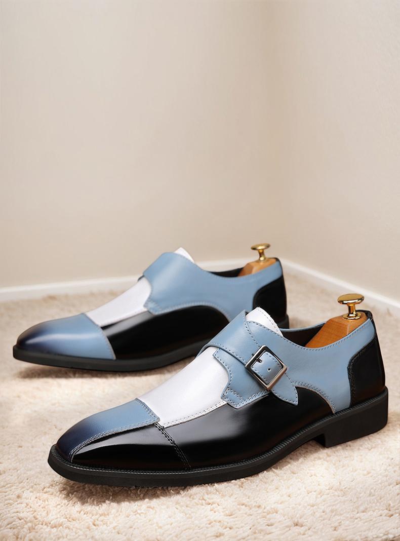 Men's Multi-Color Monk Strap Dress Shoes, Black Blue White Formal Leather Shoes13809