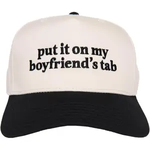 Put It on My Boyfriend’s Tab Embroidered Trucker Hat for Women & Men - Vintage Two-Tone Snapback Baseball Cap - Trendy, Western Style Hat