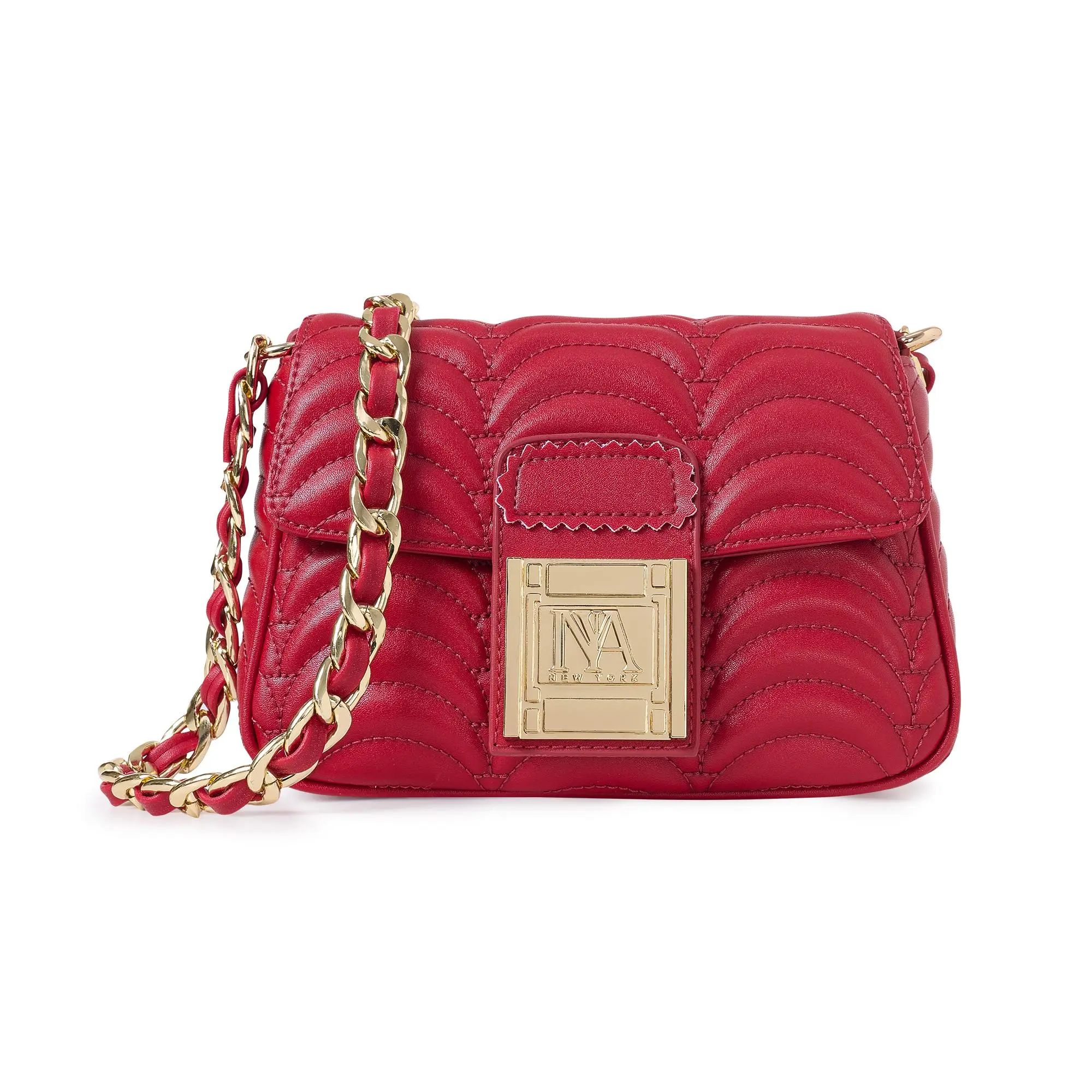 INYA NEW YORK JAY Women's Red Faux Leather Shoulder Bag with Bold American Style Aesthetic and Striking Deep Hue