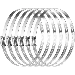 6 inch Hose Clamp Adjustable 304 Stainless Steel Duct Clamps Worm Gear Adjustable 141mm-165mm Hose Clamp (Pack of 6)