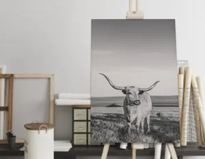 Longhorn Poster Wall Art, Longhorn Cow Art, Black and White Longhorn, Longhorn Bull Print, Southwestern Decor, Texas Decor