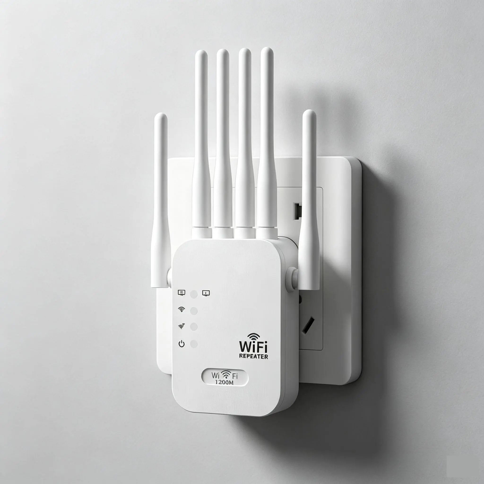 1200Mbps Dual-Band WiFi Repeater with 6 High-Gain Antennas, US Plug WiFi Signal Booster, Plug-and-Play Extender Eliminates Home WiFi Dead Zones, Stable 2.4G & 5G Network for Whole House Coverage