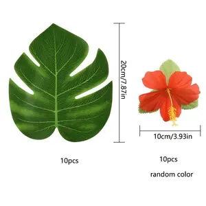 20 Piece Tropical Party Decorations Golden Mimosa Leaves and Flowers, Hawaiian Beach Theme Table Decoration, Summer Banquet Simulated Leaf Set