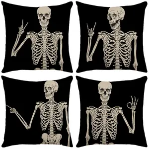 4pcs Halloween Skull Cushion Covers, Digital Print Zippered Pillowcases, Home Decor Sofa Car Outdoor Seat Cushions 45x45cm (set of 4)