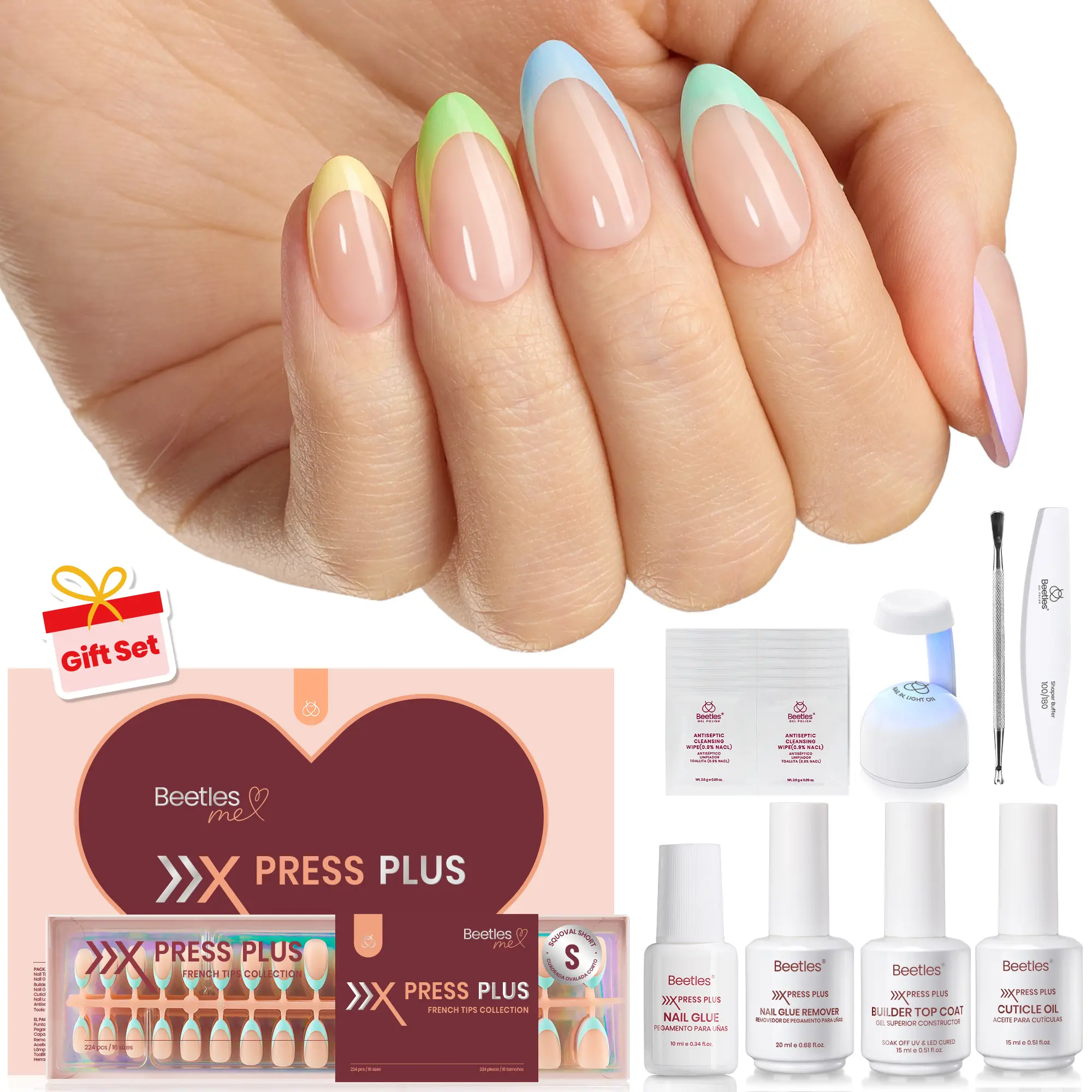 224 pcs Short Almond 7 Colors Uv Press On Kit