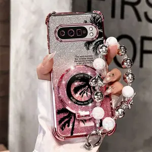 Pixel9 Pro XL Black Coconut Tree PC Fashion Strap Lanyard Phone Holder Case with Durable Cover Compatible with For Google Pixel 9 Pro XL