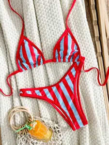 Women's Fashion Two-Piece Bikini Set, Stylish Swimsuit for Beach & Pool, Comfortable and Sexy Swimwear for Summer, Striped Swimsuits