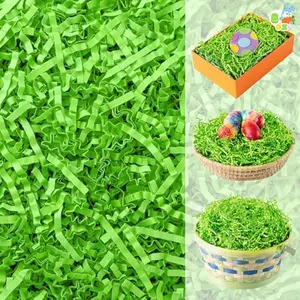 0.5 LB Easter Grass, Pure Light Green Recyclable Shred Raffia Crinkle Cut for Easter Egg Hunt, Basket Boxes Stuffer Filler, Birthday Bridesmaid Party Bag Decor Favors, Gift Wrapping(8 oz)