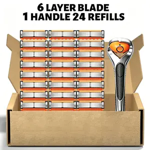 FUDUOO 48/24-Piece Men's Razor Blade Replacement Set with Handle - Ultra Sharp Stainless Steel Blades for Smooth Shaving, Works with Standard Razor Handles, Bulk Disposable Blades Face Head Body Shaving