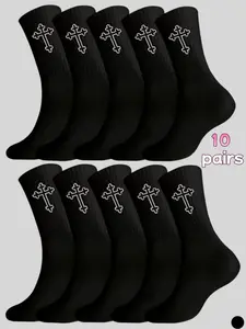10 pairs of men's breathable mid-calf socks, moisture-wicking and sweat-absorbing, comfortable and durable, suitable for everyday casual wear, business, outdoor sports, and vacations, can be worn in all seasons, Soft Breathable Socks