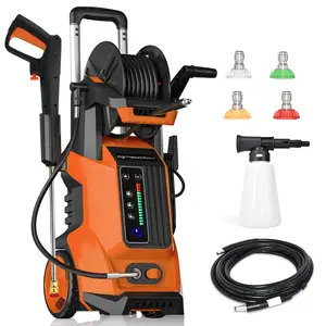 4500 PSI 2.2 GPM Electric Portable Pressure Washer with Adj-15-Level Touch Screen, Complete Nozzle Kit, Foam Cannon and Integrated Storage Design for car wash, home, driveway, patio, fence, siding, deck, garage Cleaning