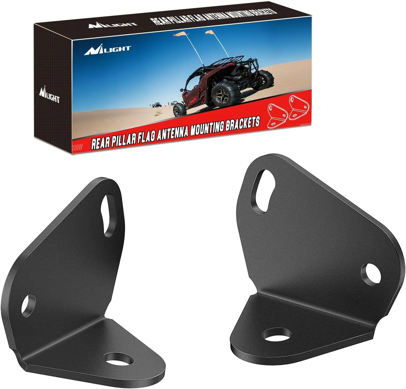 Nilight 2 PCS Mountable Heavy Duty 3mm Sturdy Steel Rear Pillar Flag Antenna Mounting Brackets - 12.3mm Direct Factory Bolt Bases, Easier for Can-Am Maverick X3 (2017-2021) Car Lighting LED Whip Lights